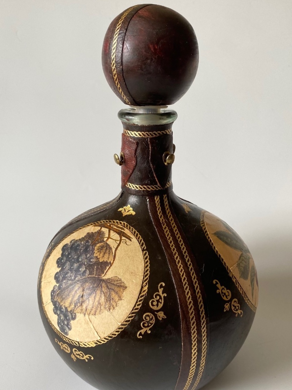 Vintage Leather Covered Italian Fausto Decanter, 1960s, SCARCE